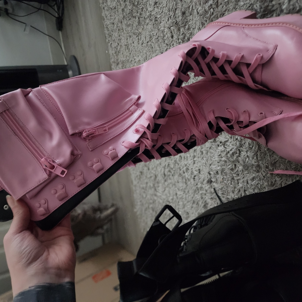 Dolls Kill Pink Combat Boots - Picture 1 of 3